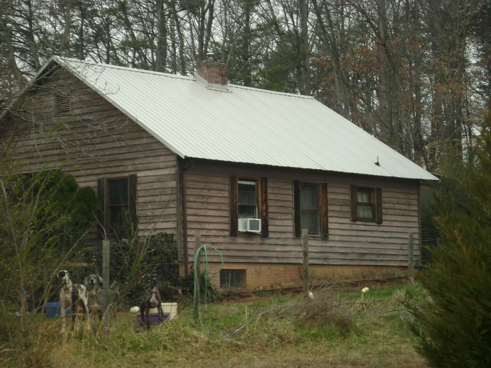 White metal roof on an old wood sided farmhouse, from a Asphalt Shingle Roof Repair job in Spartansburg